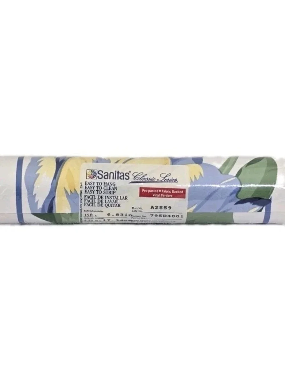 vintage‎ new SANITAS Prepasted Fabric Backed 15 ft Floral Vinyl Wall Border